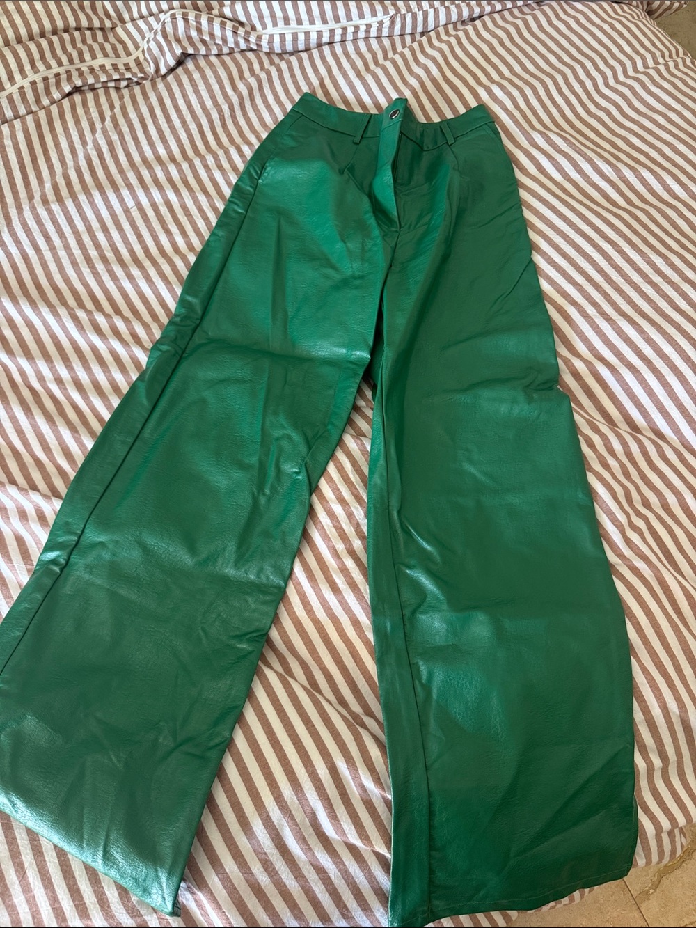 Green Wide-Leg Faux Leather Pants